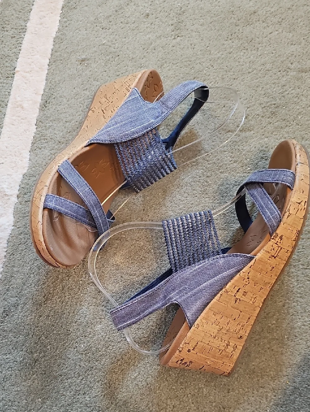 Skechers Denim Blue Cork Wedge Slingback Sandals